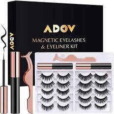 Adov 10 Pairs Magnetic Eyelashes and 2 Tubes of Magnetic Eyeliner Kit, 3D Natural Look Waterproof Reusable False Lashes with Applicator, No Glue Needed