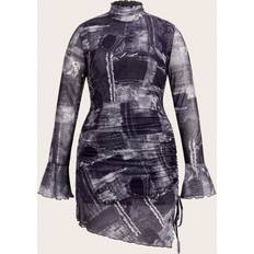 Lange Kleider - Lila Shein Plus Women'S Full Printed Bell Sleeve Dress