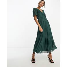 Dame - One Size Kjoler ASOS DESIGN pleated bodice flutter sleeve pleat midi dress in pine green12