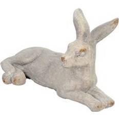Hare Lying 24Cm Weathered Light Stone