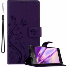 Cadorabo FLORAL DUNKEL LILA, Sony Xperia XZ1 Flower Case for Sony Xperia XZ1 Cover Book Wallet Protection PU Leather Flip Magnetic Etui Purple