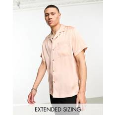 Lang Skjorter ASOS DESIGN satin shirt with revere collar in peach-Pink2XL