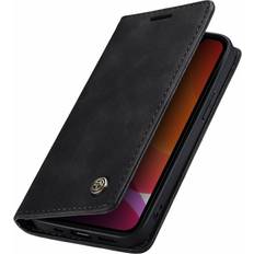 Apple iPhone 13 Pro Max Wallet Cases FoneFunShop Compatible With iPhone 13 Pro Max Wallet Case in Black Handmade Leather Magnetic Folio Flip Durable with Kickstand and Cash Card Slots