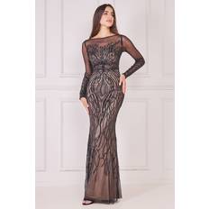 Long Dresses - Sequins Goddiva Long Sleeve Sequin Flame Maxi Solid Black