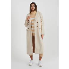 Brave Soul 'Annabell' Faux Longline Coat Cream