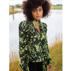 Yellow Blouses Ro&Zo Ro&Zo Floral Tie Neck Blouse, Yellow/Multi