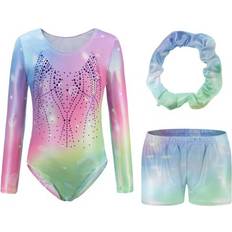 Bodysuits Daxin Gymnastics Leotards for Girls with Shorts Hairband Long Sleeve Dance Leotards One-Piece Outfit for Kid Teens 5-14 Years