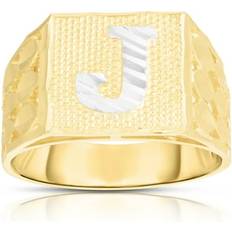 Rings Floreo Men’s 10k Yellow Gold Alphabet Two-Tone Square A-Z Initial Ring Sizes