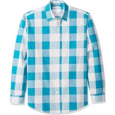 Amazon Essentials Men's Regular-Fit Long-Sleeve Casual Poplin Shirt, Teal Blue, Buffalo Check