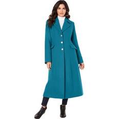 Turquoise - Women Coats Roaman's Plus Long Wool-Blend Coat by in Deep Teal Size W Winter Classic