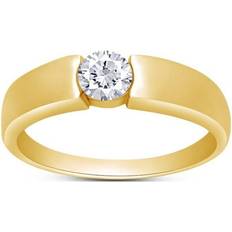 Rings Affy 1/2 Carat CT.t.w Round Cut Sparkling White Cubic Zirconia Solitaire Bar Set Mens Anniversary Wedding Band Ring In 14k Yellow Gold Over Sterling Silver 0.50 Cttw Ring Size-10.5