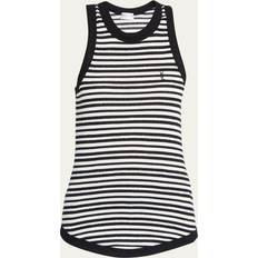 Acrylic Tank Tops Saint Laurent Monogram Embroidered Stripe Tank Top - Nero Natur