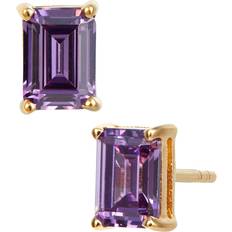 Jewelry Storage Savvy Cie 18K Gold Plated Sterling February Lab Created Amethyst Emerald Cut Birthstone Stud In Box