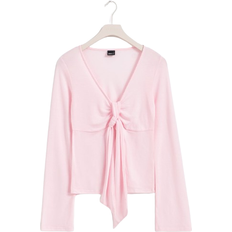 Dame - Rosa Overdeler Gina Tricot Tie Front Long Sleeve Top - Ballet slippers