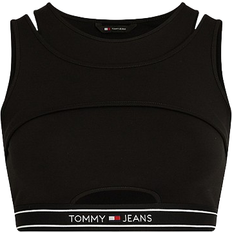 Tommy Hilfiger Black Tank Tops Tommy Hilfiger Super Cropped Logo Tape Cutout Tank Top - Black