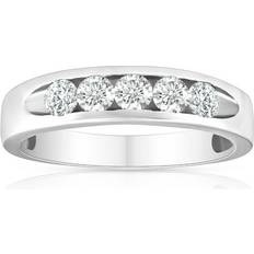 Men - White Gold Rings Pompeii3 1/2ct Diamond Mens Wedding Ring Channel Set High Polished Band 14K White Gold