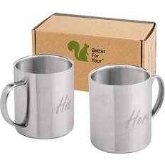 His & Hers Coffee Mugs Stainless Steel Double Wall Set 2 Freestyle