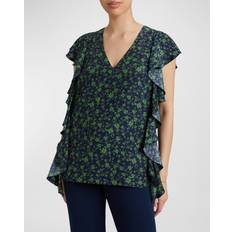 Santorelli Camryn Floral-Print Ruffle Blouse