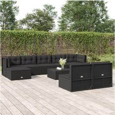 vidaXL Patio Furniture Set 9 Piece Loveseat with Cushions Black Poly Rattan Conjunto de Sala de Exterior