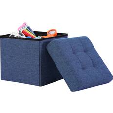 Ornavo Home Ornavo Foldable Tufted Linen Cube Foot Rest