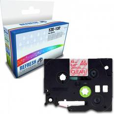 Transparent Labeling Tapes Refresh Cartridges Compatible TZe-132 Red Labelling Tape