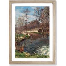 East Urban Home River Landscape Brown/ Grey Framed Art 27x36cm