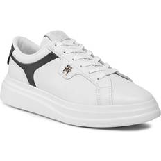 Tommy Hilfiger Leather TH Monogram Court Trainers WHITE/SPACE BLUE