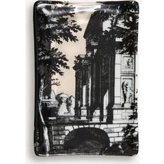 Aschenbecher Fornasetti Rectangular ashtray Giardino Settecentesco white/black/platinum 100% porcelain decorated by decal before firing use only