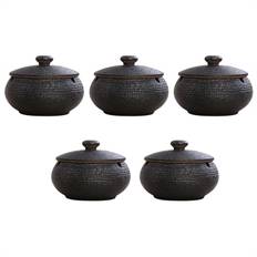 Ashtrays Tlily 5X Ceramic Ashtray with Windproof Lid for Indoor Outdoor Use -Black