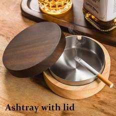 Ashtrays Tianfu Cute Ashtrays for Cigarettes Ash Tray with Lid Wooden Ashtray with Stainless Steel Portable Decorative Ashtray Windproof