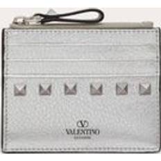 Silver Wallets & Key Holders Valentino Garavani ROCKSTUD METALLIC CALFSKIN CARD HOLDER WITH ZIP Wo