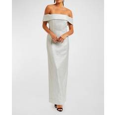 Long Dresses - Silver Mona Off-Shoulder Metallic Column Gown - Silver