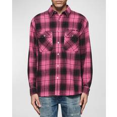 Purple Men's Plaid Flannel Button-Down Shirt