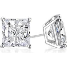 Men - White Gold Earrings Paris Jewelry 14k White Gold 1/4 Carat Princess Prong Solitaire Created Diamond Stud Earrings 4mm