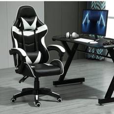 WHITE Swivel Gaming Chair Faux Leather Desk Tilt Chair A White
