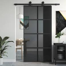 Porte vidaXL Porta Scorrevole Nera 102.5x205 cm Vetro Temperato e Alluminio - Nero (50x)