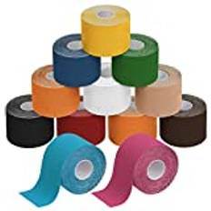 Kinesiology Tape BB Sport BB Sport 12 x Kinesiologi Tape 5 cm x 5 m E-bok Applikation Många Färger Exempel Elastisk Kinesiologiskt Tejp Hudvänlig Fysio Muskeltejp Vattentät, Färg:färgrik