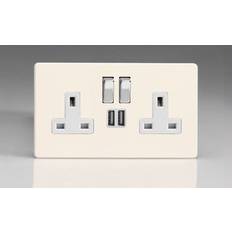 Varilight Primed 2-Gang 13A Single Pole Switched Socket with Metal Rockers Charging Ports