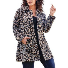 6XL - Fleece Jackets Roaman's Women's Plush Fleece Jacket - Khaki Graphic Spots