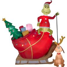 Polyester Decorative Items Gemmy Airblown Inflatable Grinch and Max in Sleigh Colossal Scene Dr. Seuss Multicolour Decoration 144.1"