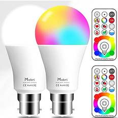 B22 LED Colour Changing Light Bulbs with Remote Control, 75 Watt Equivalent Bayonet Dimmable Colour Bulbs with Timing, Memory & Sync, 120 Multi RGB