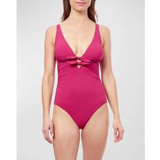 Purple Swimsuits Dandy Bow Tie V-Neck One-Piece Swimsuit