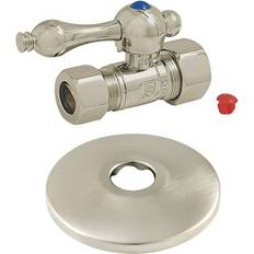 Plumbing Kingston Brass CC44458K 5/8 OD Comp x 1/2 OD Comp Quarter-Turn Straight Stop Valve with Flange Brushed Nickel