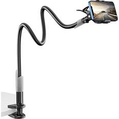 SAIJI Gooseneck Bed Phone Holder, SAIJI Flexible Long Arm Phone Mount for Desk, Clip Bracket Clamp Stand for 4.0-6.5'' Mobile Cell Phone Stand Document Camera Nintendo Switch Black