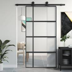 ASSA 2002 Porte vidaXL Porta Scorrevole Nera 102.5x205 cm Vetro Temperato e Alluminio - Nero (50x)