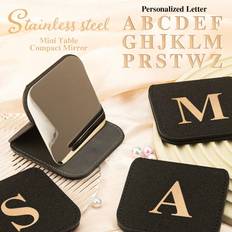 Shein Stainless Steel Folding Makeup Mirror Personalized Gold-Foil Letters - Black
