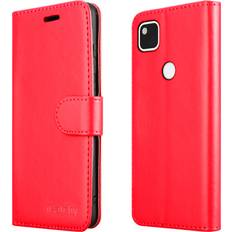 Google Pixel 4a Wallet Cases iCatchy Red For Google Pixel 4a Leather Wallet Case