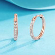 Men - Rose Gold Earrings Shein VOLUKA 18K Rose Gold Plated Huggic CZ Hoop Earring - 316L Stainless Steel