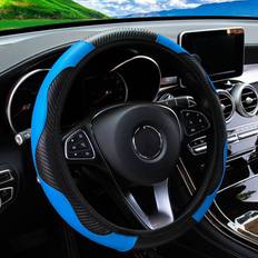 1pc Carbon Fiber Leather Comfortable Car Wheel Cover, No Inner Circle, Fits 14.5-15in Wheel