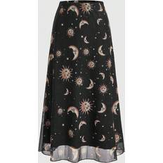 Mesh - Women Skirts Shein Women'S Sun, Moon, Stars And Constellations Skirt With Mesh Fabric